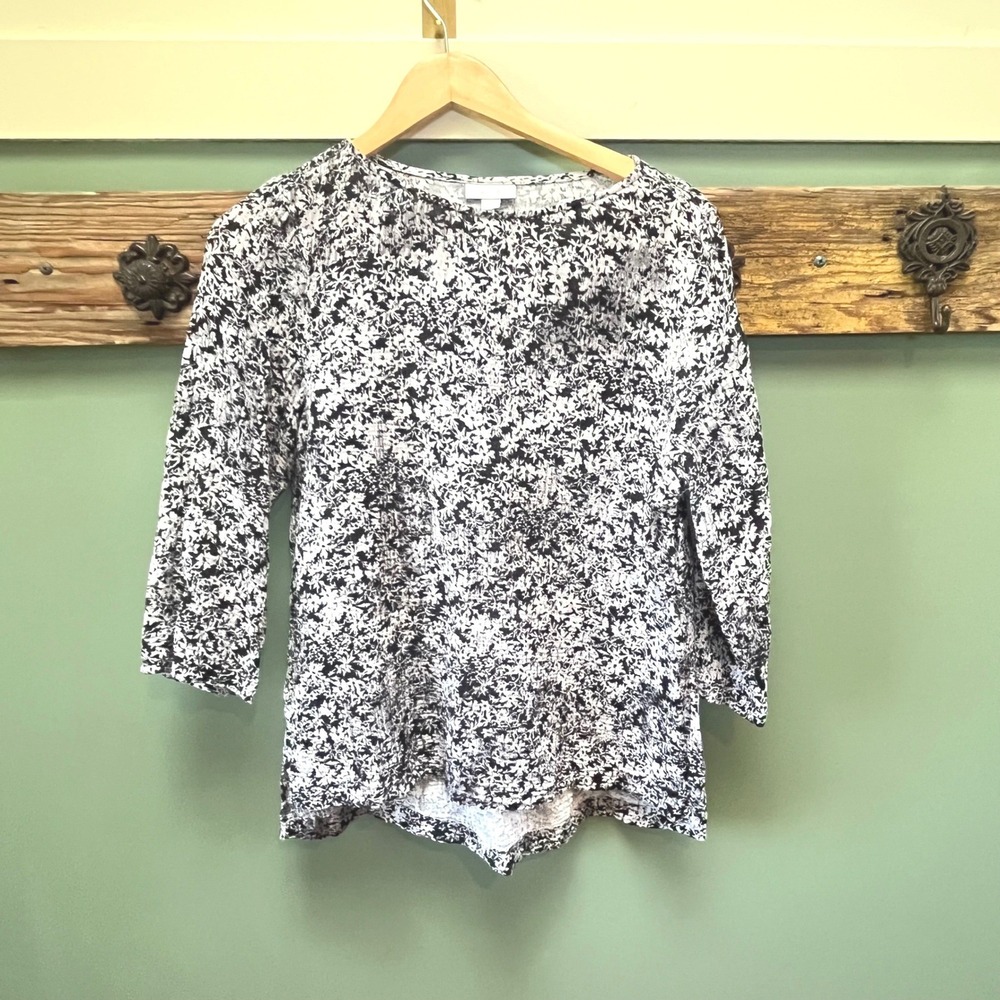 Pure Jill J. Jill Womens S Cotton Crinkle Gauze 3/4 Sleeve Abstract Floral Top